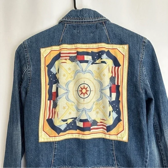Tommy Hilfiger Women's Nautical Print Long Sleeve Full Zipper Denim Jacket sz SP - Picture 8 of 15